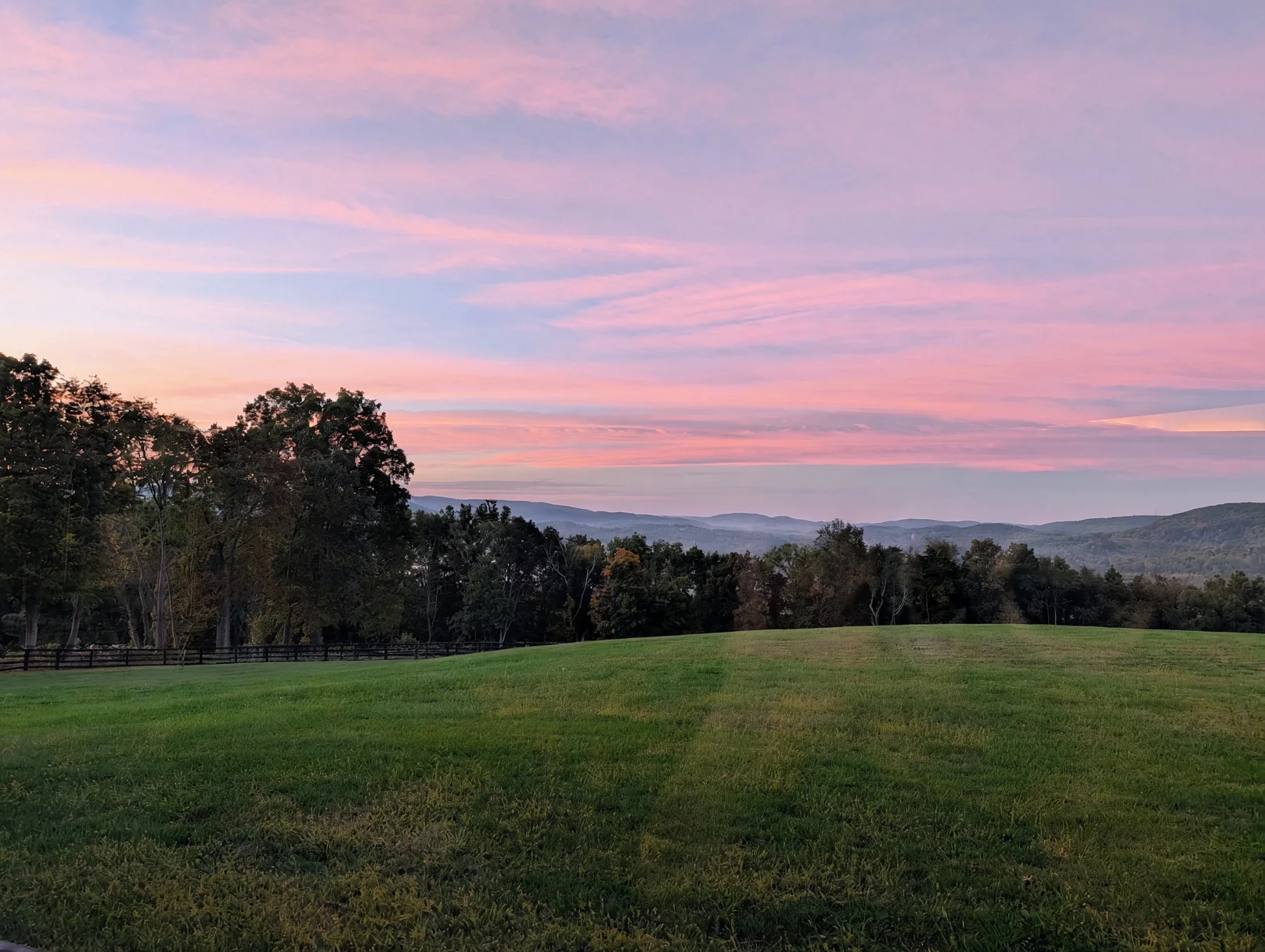 Sunset over the hayfield at Rounded Crest Farm